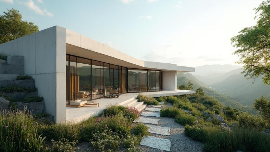 Maison de conception architecturale avec vue imprenable sur les montagnes